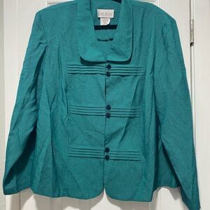 Vintage Lady Dorby. Plus 20W . Long Sleeve.  Top / Jacket. Green Teal Blouse